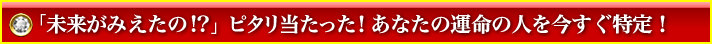 「未来がみえたの!?」ピタリ当たった! あなたの運命の人を今すぐ特定! 「未来がみえたの!?」ピタリ当たった! あなたの運命の人を今すぐ特定!