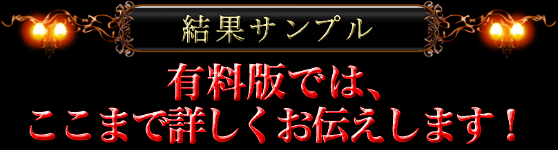 結果サンプル 有料版では、ここまで詳しくお伝えします! 結果サンプル 有料版では、ここまで詳しくお伝えします!